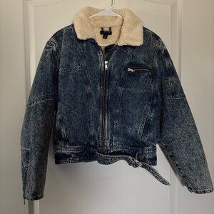 Denim sherpa bomber jacket